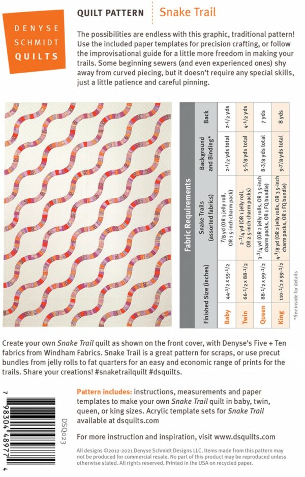 Denyse Schmidt Quilts Snake Trail Quilt Templates - Image 2