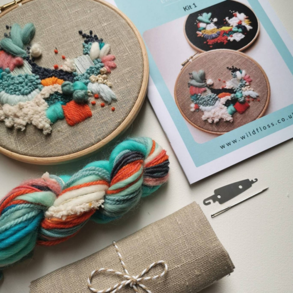 Wild Floss Embroidery 6" Kit 1 Aqua & Neutral - Image 2