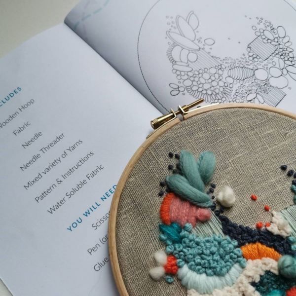 Wild Floss Embroidery 6" Kit 1 Aqua & Neutral - Image 4