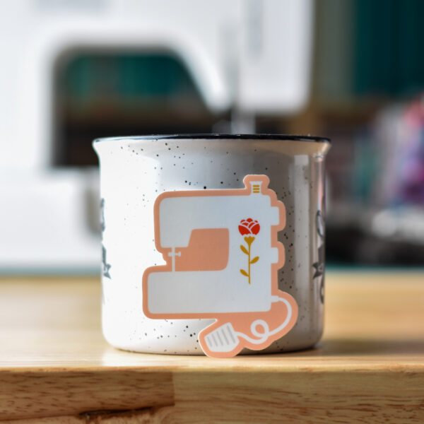 Coco West Illustration White Sewing Machine Sticker Peach