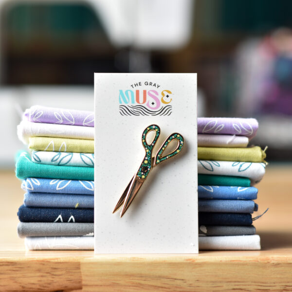The Gray Muse Floral Scissors Interactive Gold Enamel Pin