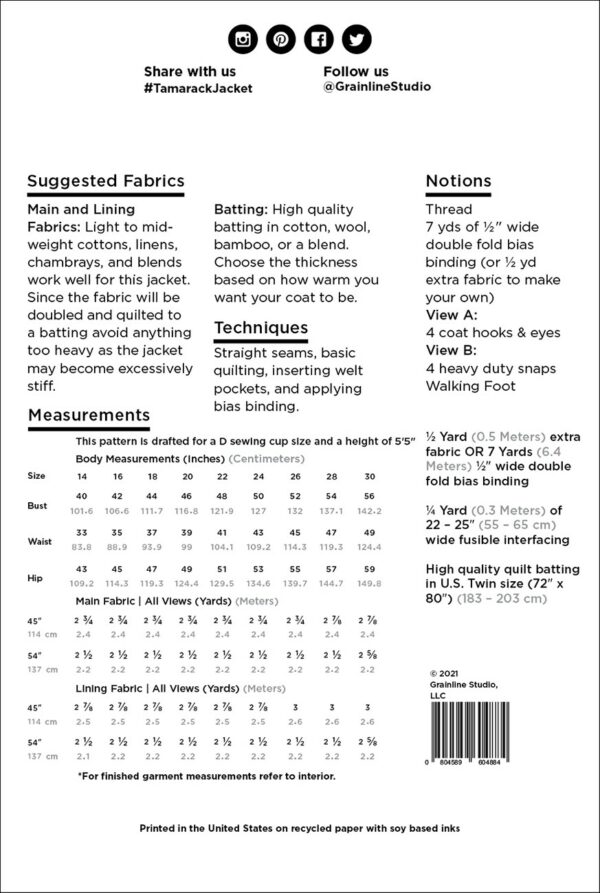 Grainline Studio Tamarack Jacket Sizes 14-30 - Image 2