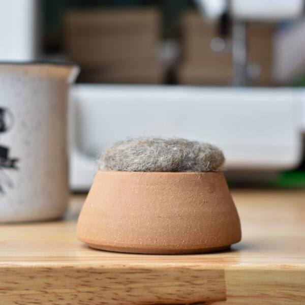 Busy Hands Studio Handmade Pincushion Hazelnut Ceramic Vessel & Local Wool Gray - Image 2