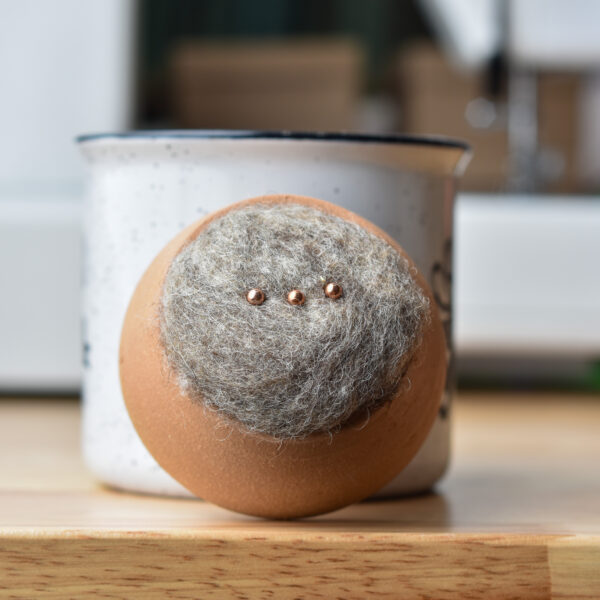 Busy Hands Studio Handmade Pincushion Hazelnut Ceramic Vessel & Local Wool Gray