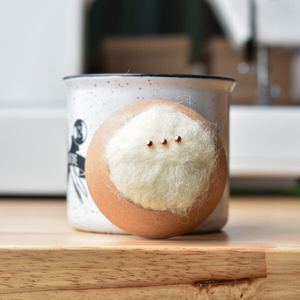 Busy Hands Studio Handmade Pincushion Hazelnut Ceramic Vessel & Local Wool White