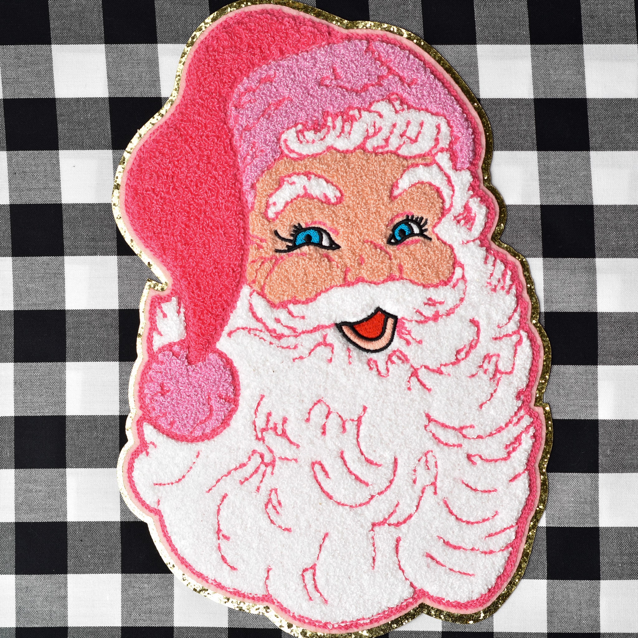 Preppy Pink Santa Glitter Chenille Patch.