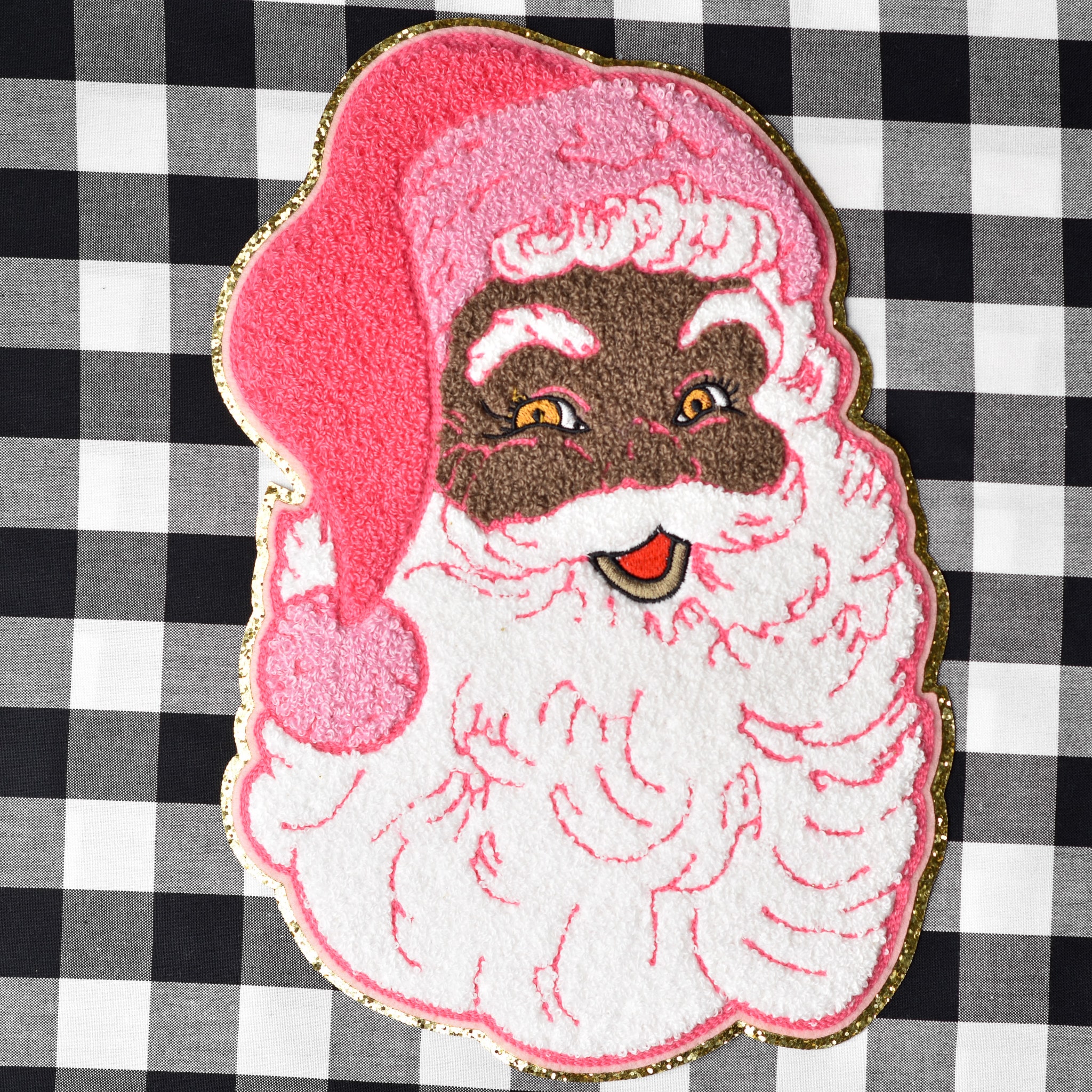 Soulful Pink Santa Glitter Chenille Patch