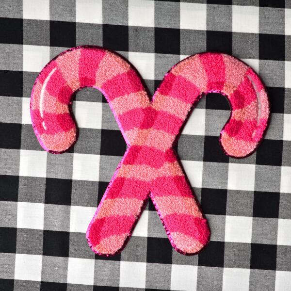 Preppy Pink Candy Cane Glitter Chenille Patch