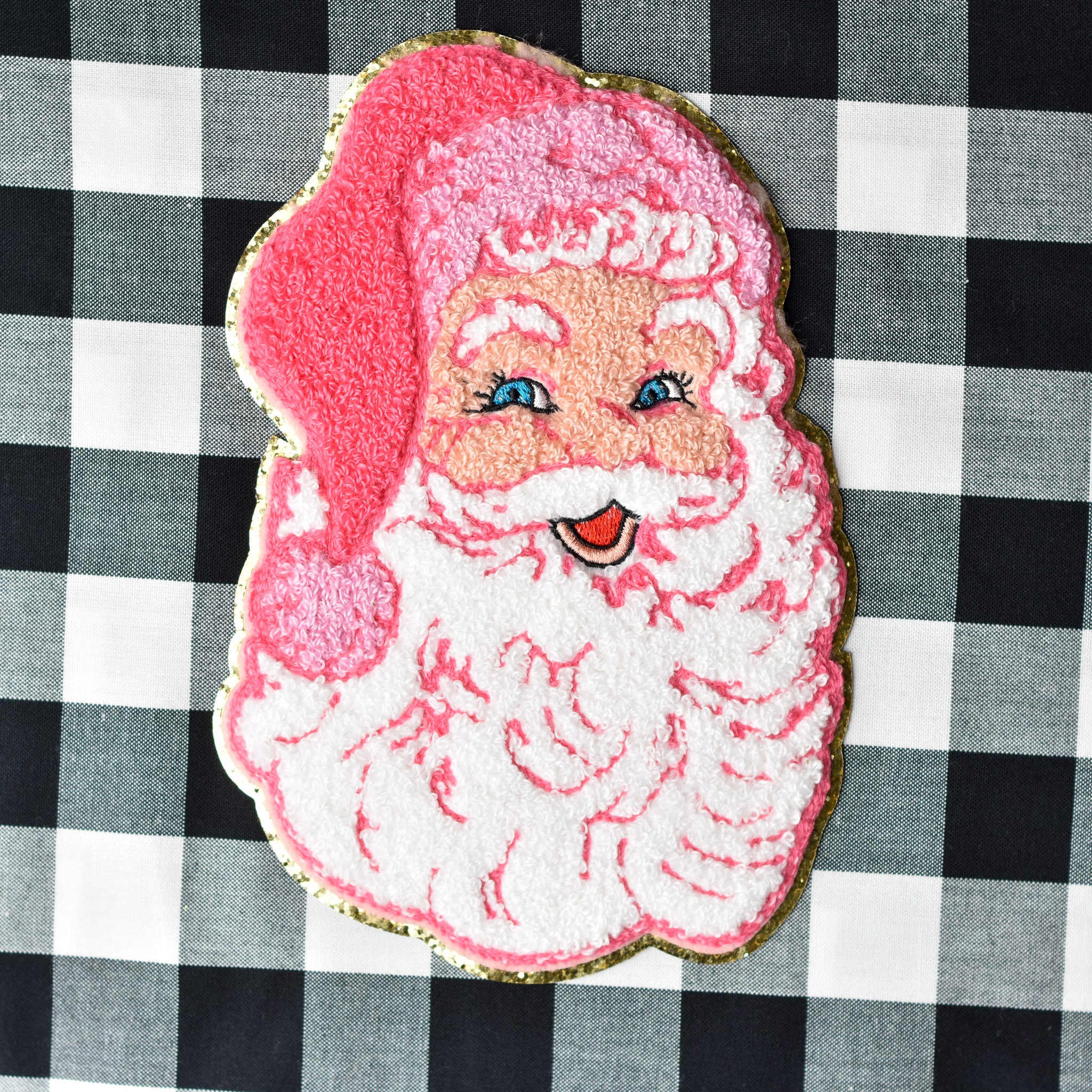 Mini Preppy Pink Santa Glitter Chenille Patch