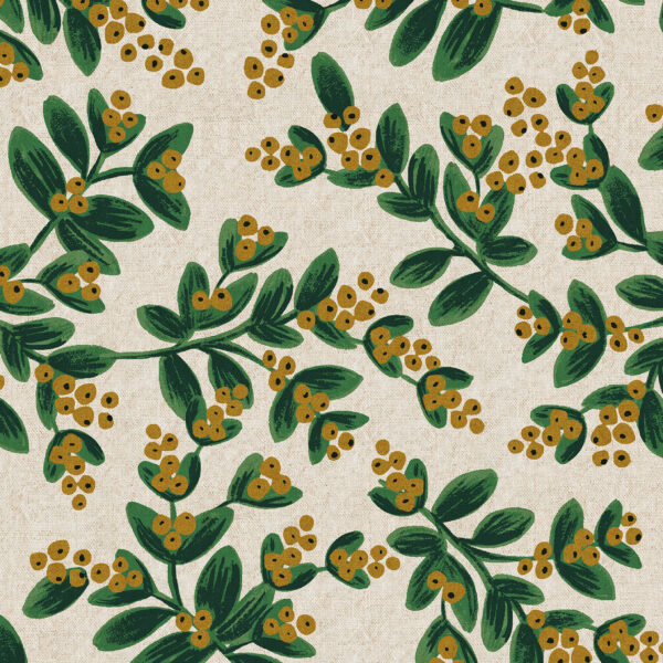 Cotton + Steel Rifle Paper Co Holiday Classics Mistletoe Metallic Canvas Unbleached Natural
