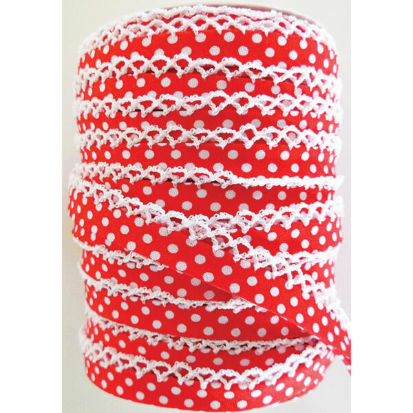 Vintage Door - Red Polka Dot Double Fold Crochet Edge Bias Tape