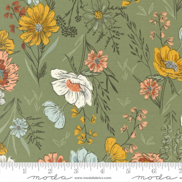 Moda Fabrics Fancy That Design House & Co. Woodland & Wildflowers Wispy Wildflowers Stone Moss (REMNANT)