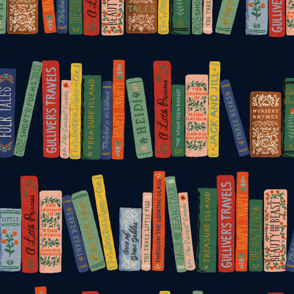 Cotton + Steel Rifle Paper Co Curio Book Club Metallic Canvas Navy