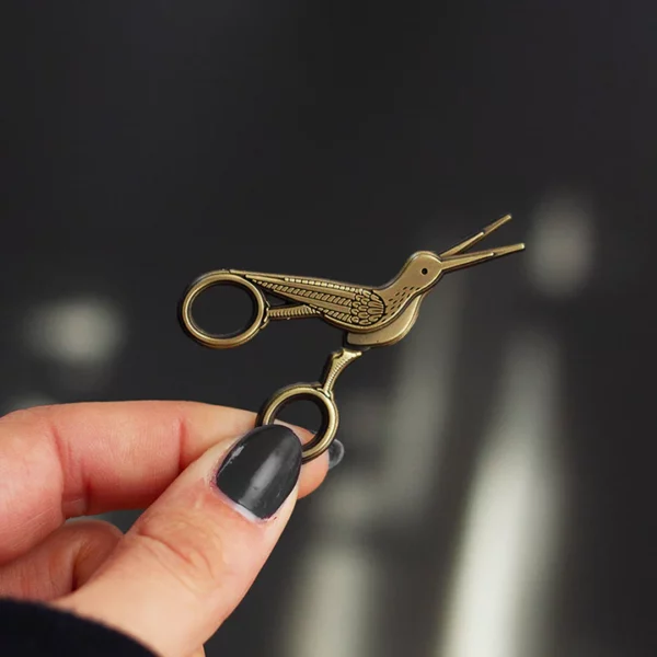 The Gray Muse Embroidery Crane Interactive Scissors Enamel Pin - Image 2
