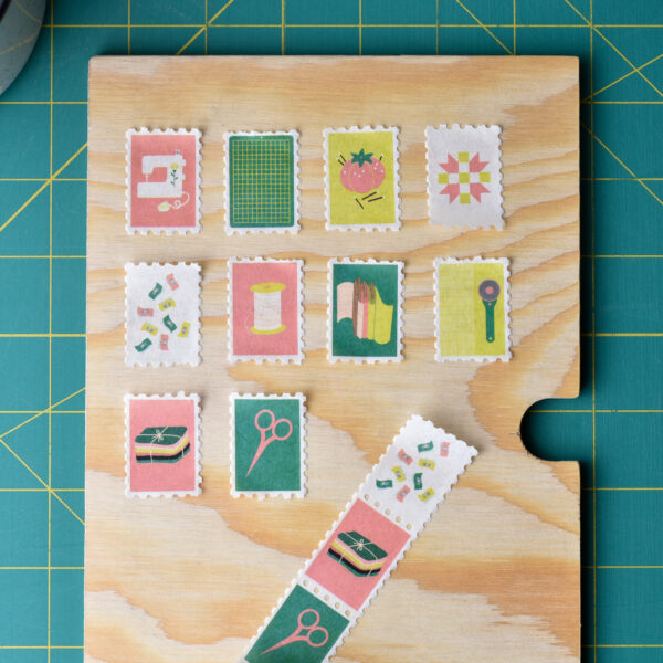 Coco West Illustration Sewing Notions Stamp Green/Yellow/Pink Washi Tape