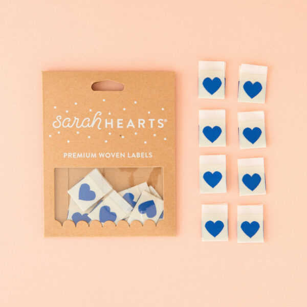Sarah Hearts Blue Heart Woven Labels
