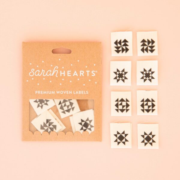 Sarah Hearts Black Quilt Block Multipack Organic Cotton Labels