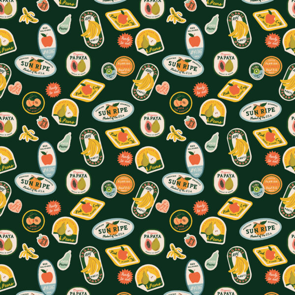 Cotton + Steel Rifle Paper Co Orchard Fruit Stickers Hunter Green
