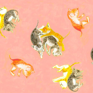 Windham Fabrics Heather Ross By Hand Barn Kittens Salmon