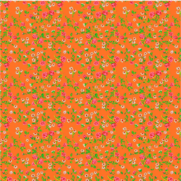 Windham Fabrics Heather Ross By Hand Mousy Floral Tangerine