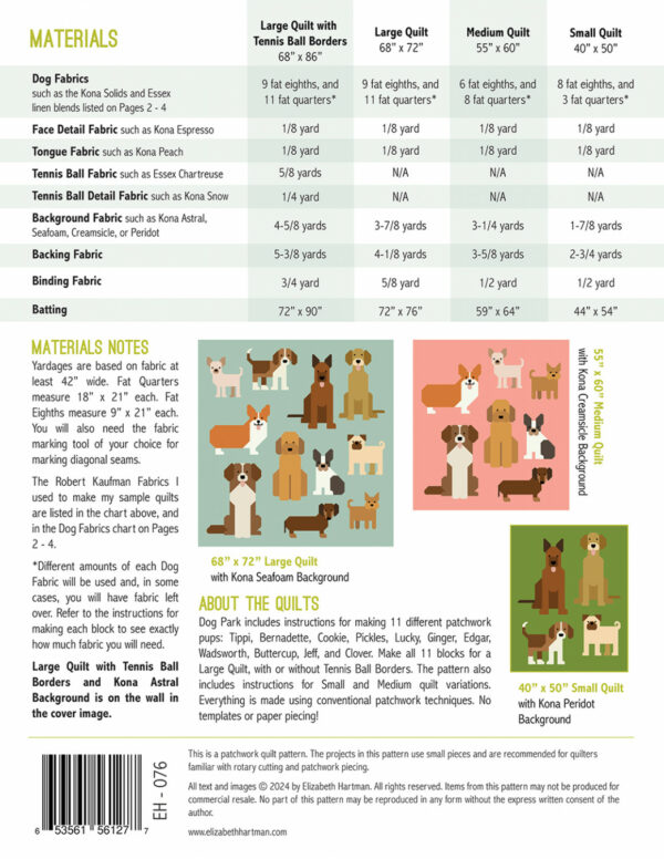 Elizabeth Hartman Dog Park Cover Ed. with Tennis Ball Large Quilt Kit - Image 3