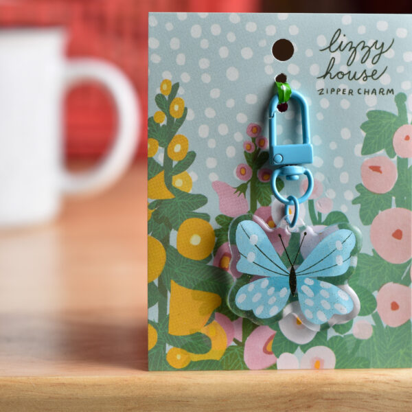 Moda Fabrics Lizzy House Zipper Glitter Pull Blue Butterfly