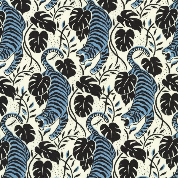 Robert Kaufman Fabrics Sevenberry Exotic Travels Jungle Tiger Blue
