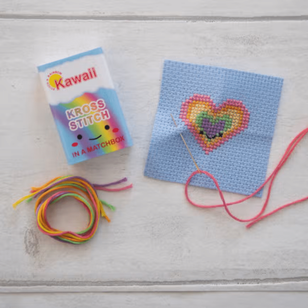 Marvling Bros Kawaii Cross Stitch Rainbow Heart in a Matchbox