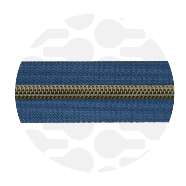Zipper Zoo #5 Nylon Coil Zipper Antique Brass Jean Blue