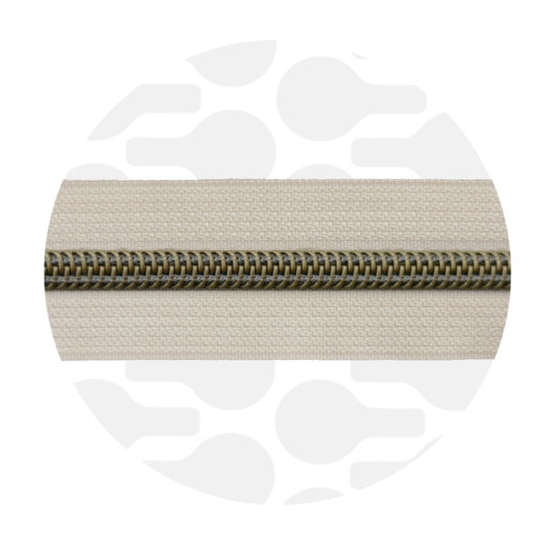 Zipper Zoo #5 Nylon Coil Zipper Antique Brass Off White