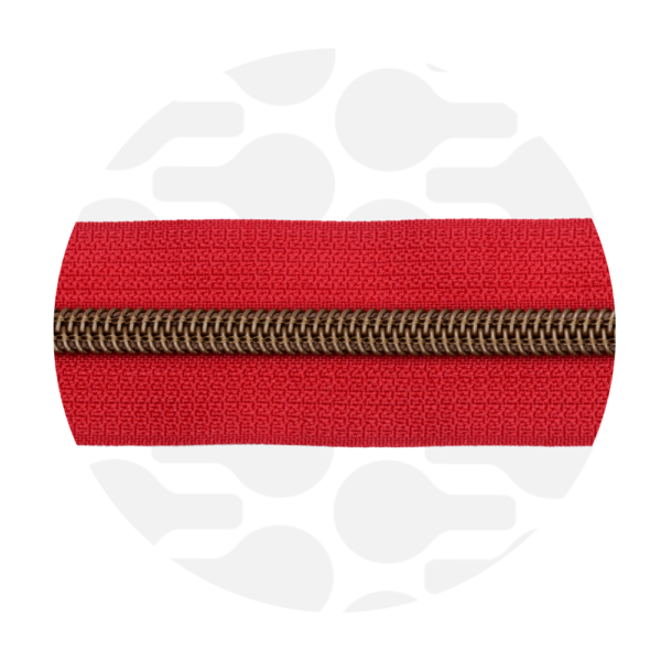 Zipper Zoo #5 Nylon Coil Zipper Antique Brass Red