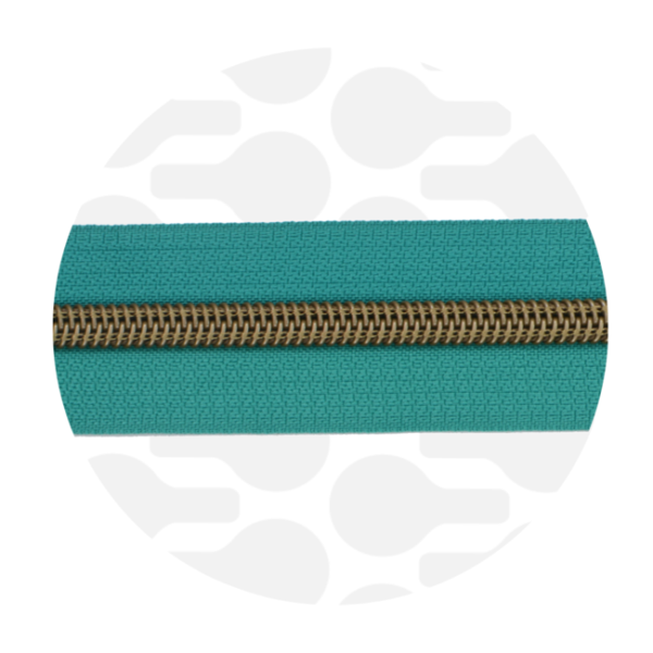 Zipper Zoo #5 Nylon Coil Zipper Antique Brass Teal