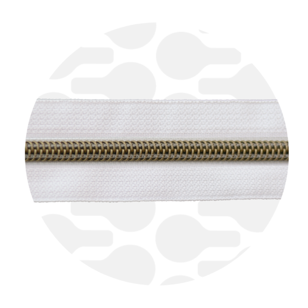 Zipper Zoo #5 Nylon Coil Zipper Antique Brass White