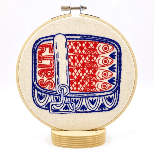 Hook, Line, and Tinker Sardines Complete Embroidery Kit - Image 3