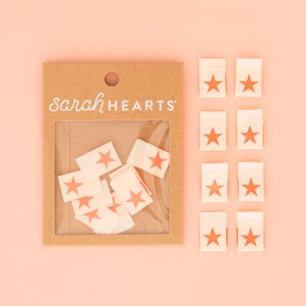 Sarah Hearts Neon Pink Star Woven Labels