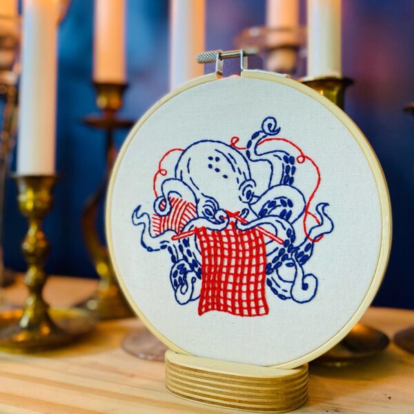 Hook, Line, and Tinker Knitting Octopus Complete Embroidery Kit - Image 4