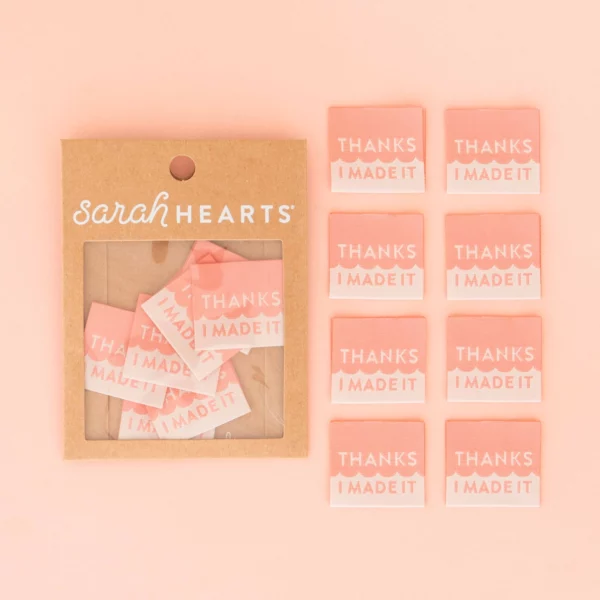 Sarah Hearts Thanks I Made It Coral Woven Labels