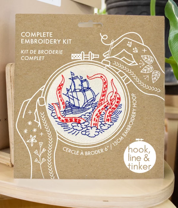 Hook, Line, and Tinker Kraken & Ship Complete Embroidery Kit