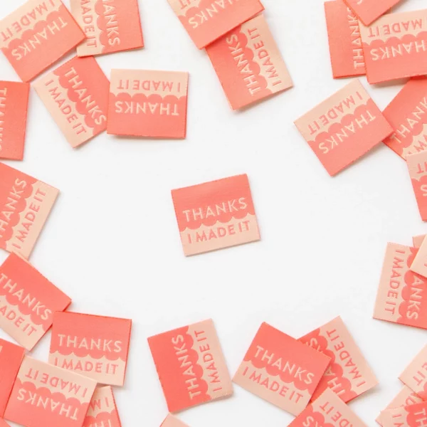 Sarah Hearts Thanks I Made It Coral Woven Labels - Image 2