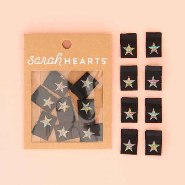 Sarah Hearts Metallic Rainbow Star Woven Labels