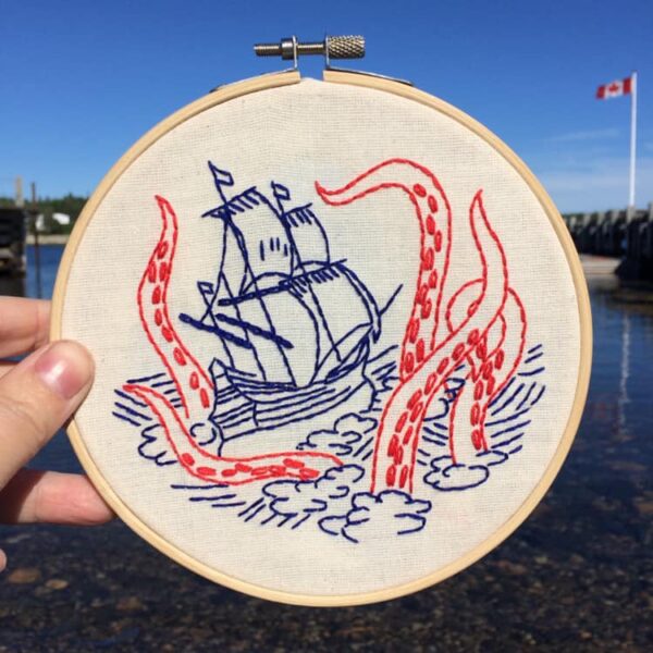 Hook, Line, and Tinker Kraken & Ship Complete Embroidery Kit - Image 3