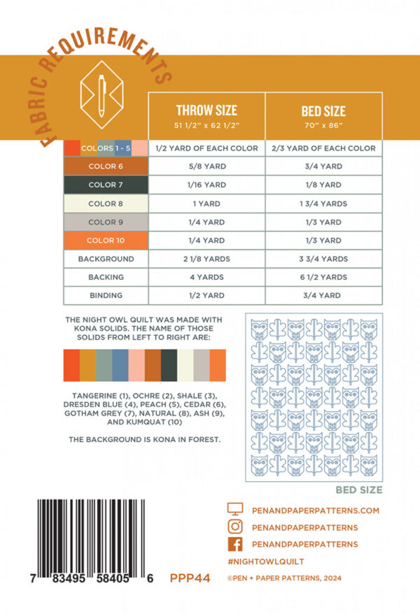 Pen + Paper Patterns Night Owl Quilt Pattern - Image 2