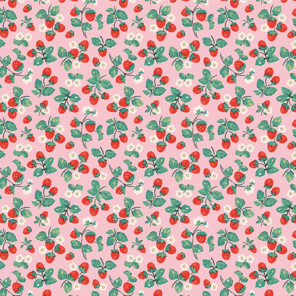 Poppie Cotton Elea Lutz Home Sweet Home Strawberry Cake Pink (REMNANT)