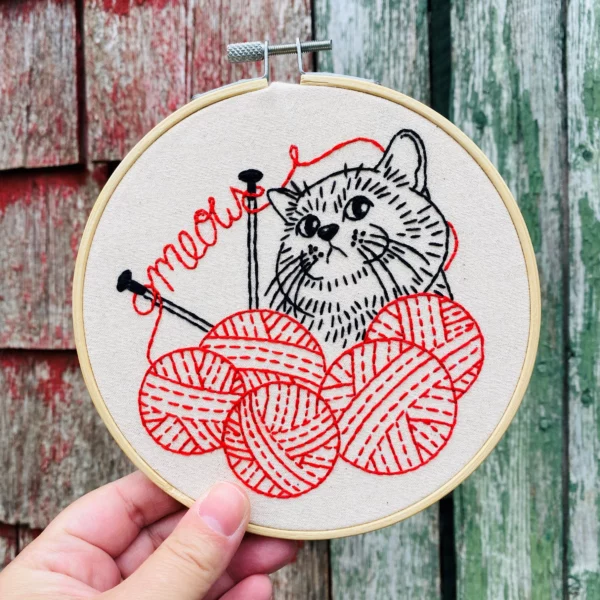 Hook, Line, and Tinker Kitten with Knitting Complete Embroidery Kit - Image 2