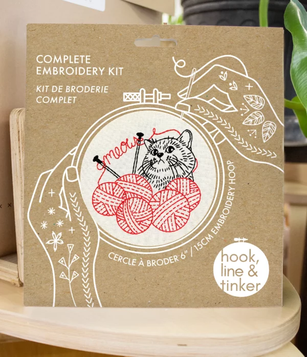 Hook, Line, and Tinker Kitten with Knitting Complete Embroidery Kit