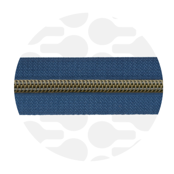 Zipper Zoo #5 Nylon Coil Zipper Antique Brass Stormy Blue
