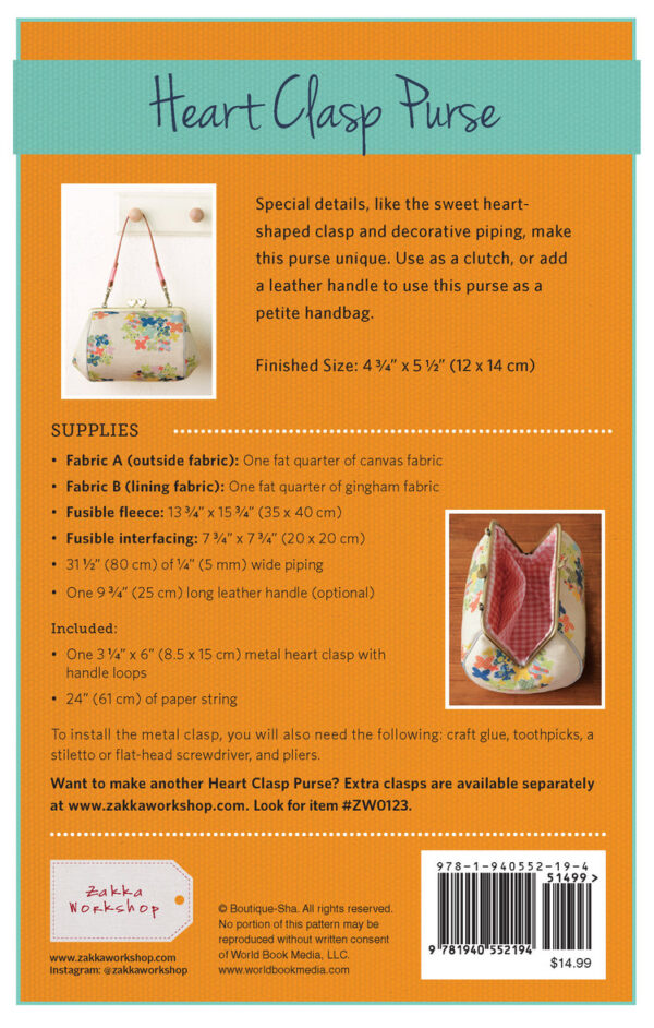 Zakka Workshop Heart Clasp Purse + Hardware Kit - Image 2