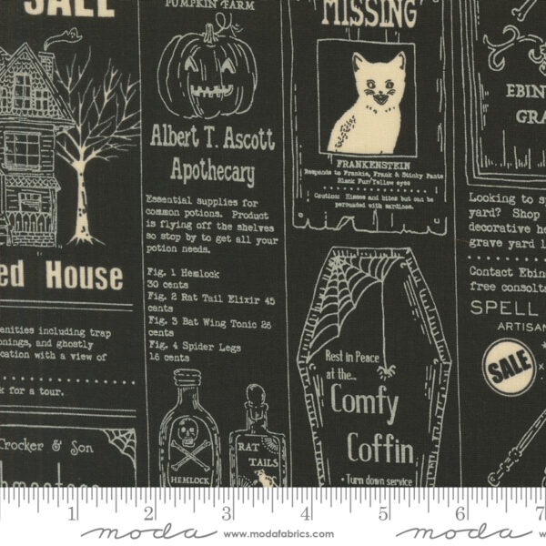 Moda - Stacy Iest Hsu Home Sweet Haunt Vintage Newspaper Midnight