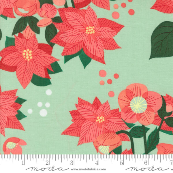 Moda Fabrics Lizzy House Tiny Christmas Poinsettia Mint