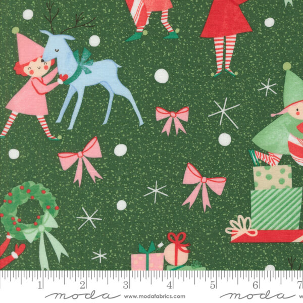Moda Fabrics Lizzy House Tiny Christmas Elves Pine